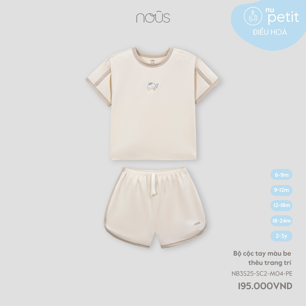 Bộ cộc tay màu be thêu trang trí Bíp Bíp House