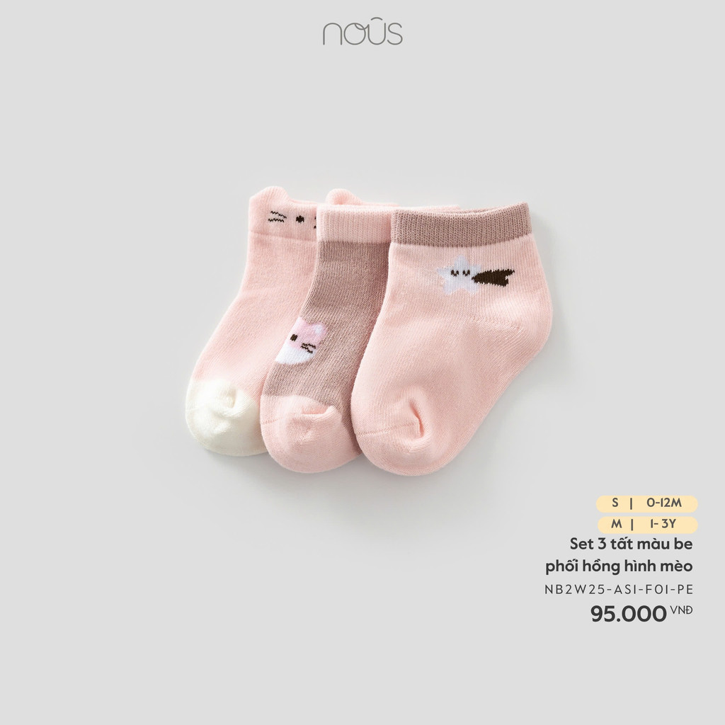 Set 3 tất màu be phối hồng hình mèo Bíp Bíp House