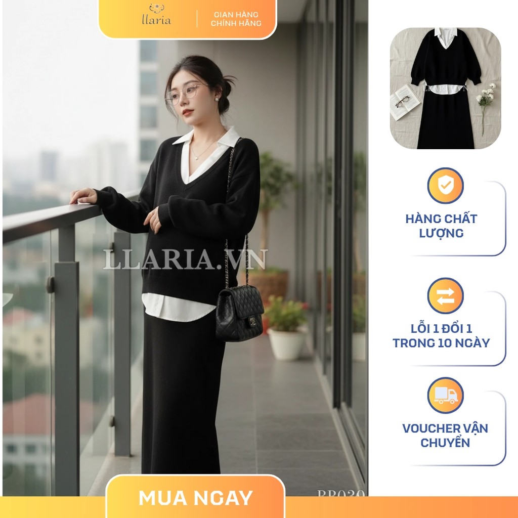 Bộ Đồ Bầu Phong Cách Hàn Quốc LLaria BB039 - Set Váy Bầu Chất Nỉ Cotton Cao Cấp