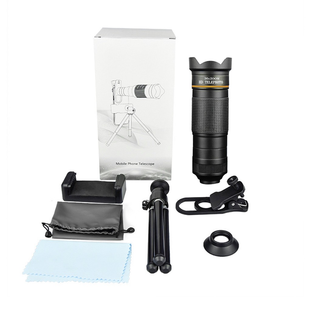 Cmrlvn 36X Điện Thoại Telephoto Bộ Ống Kính Với Chân Máy Mini Kẹp Túi Đựng Vải Vệ Sinh Cho Đi Bộ Đườ