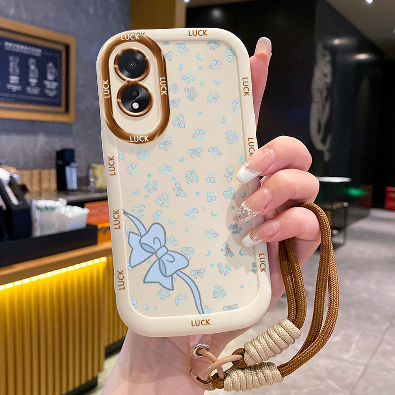 Ốp Lưng OPPO A18 A38 Case Hồng Bowknot Với Lanyard