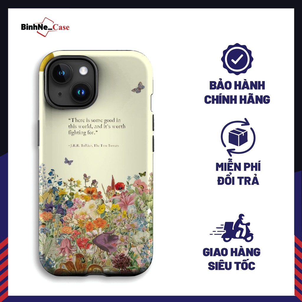 Ốp iPhone Hình Hoa Và Bướm Tolkien Quote Sang Trọng Chính Hãng BÍNHNECASE Cho iPhone 16 Plus
