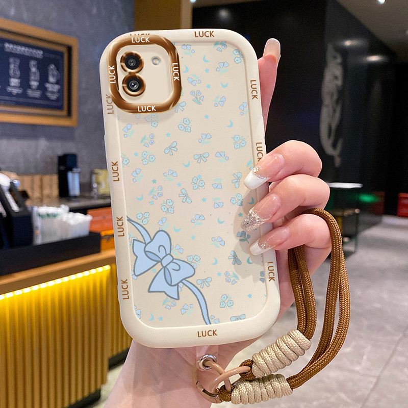 Ốp Lưng Samsung A03 Case Hồng Bowknot Với Lanyard