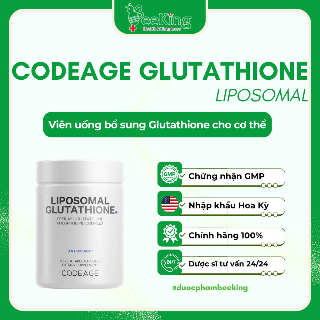 Viên uống bổ sung CODEAGE Glutathione Liposomal hỗ trợ chống oxy hoá - Lọ 60 viên