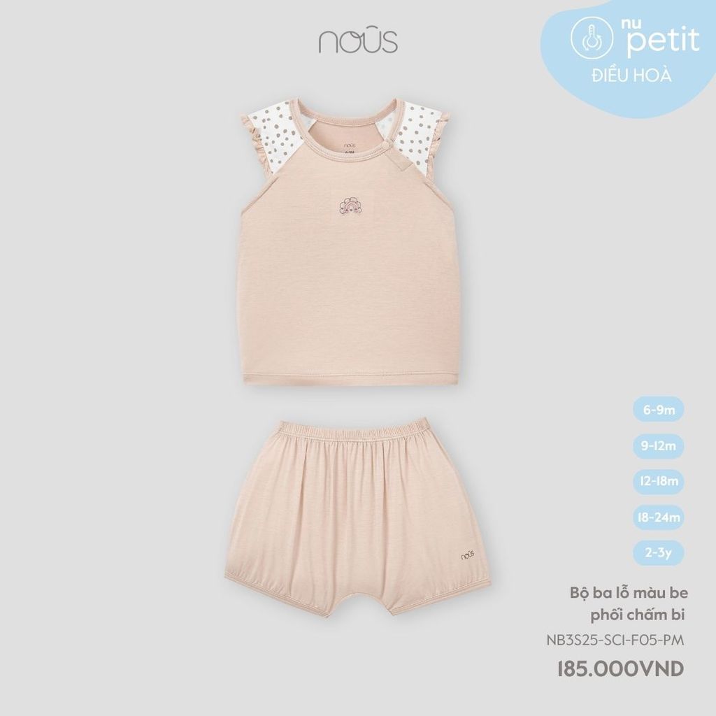 Bộ ba lỗ màu be phối chấm bi Bíp Bíp House