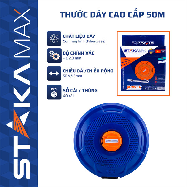 Thước Dây STAKA MAX 20m 30m 50m Cao Cấp Thước Cuộn Đo Công Trình Dây Sợi Thủy Tinh Bền Chắc