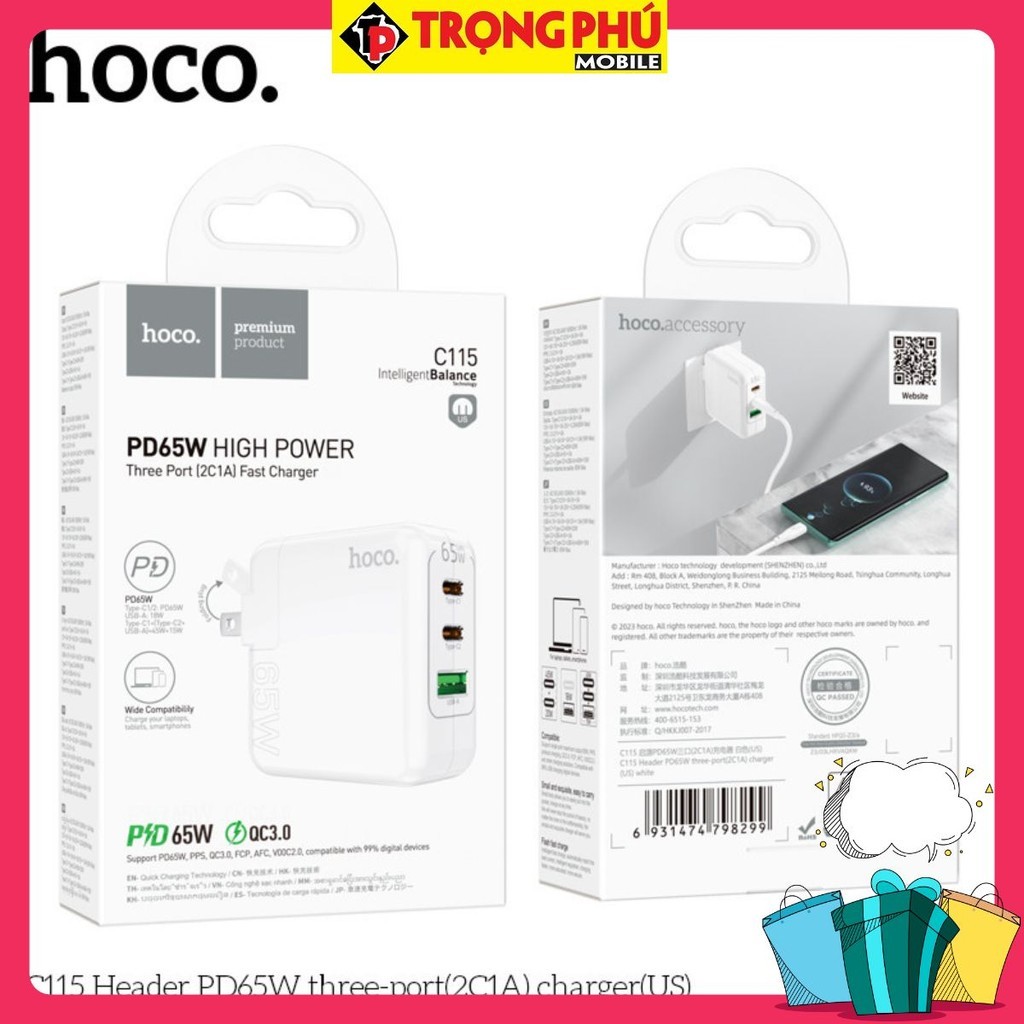 Cốc sạc Hoco C115 PD65w (2C1A) - Chính bán siêu chạy