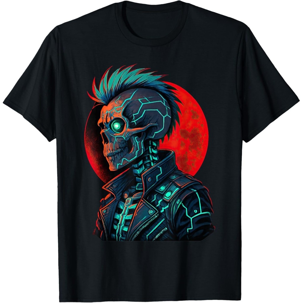 Cyber Skeleton Cyborg Gothic Retro Futurism Gamer Áo thun