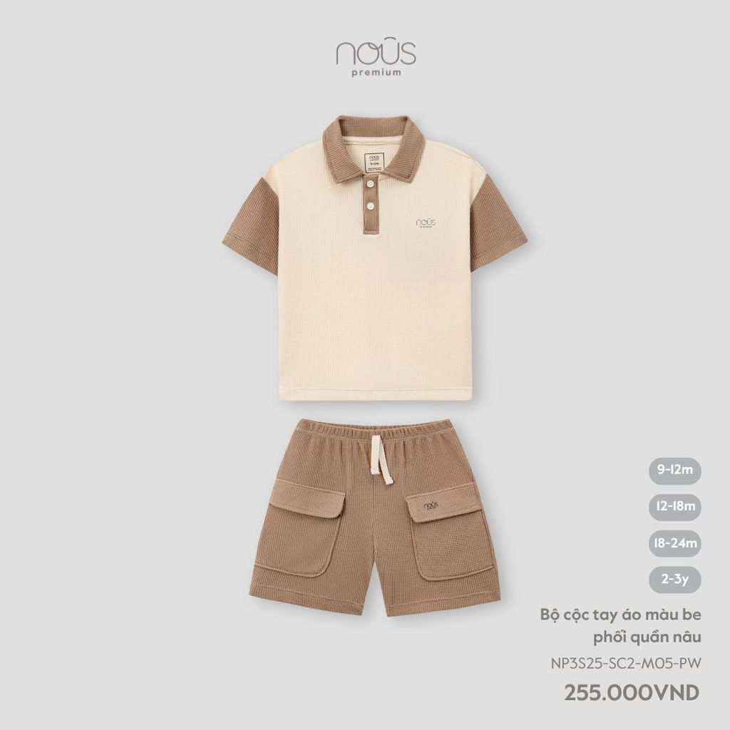 Bộ cộc tay áo màu be phối quần nâu Bíp Bíp House