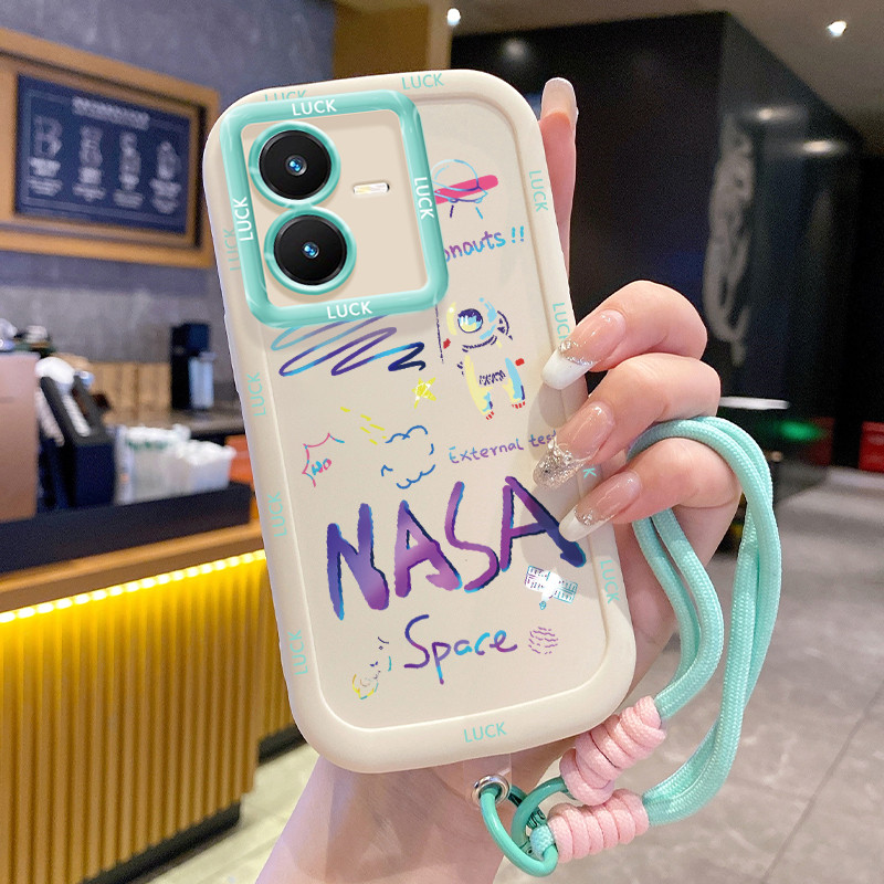 Ốp Lưng Cho VIVO Y22 Y22s Space Man Điện Thoại Dây Đeo Chống Sốc Silicon