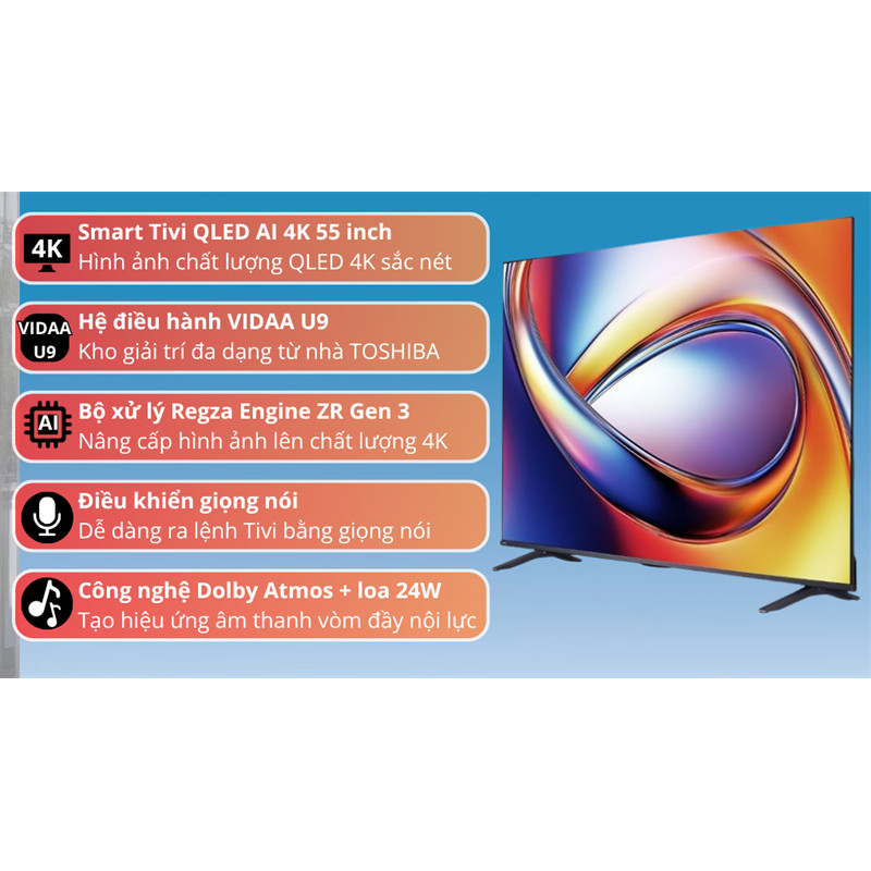 Smart Tivi QLED Toshiba AI 4K 55 inch 55M450RP 2025 - VIỆT NAM LIKE NEW - Bảo Hành Hãng