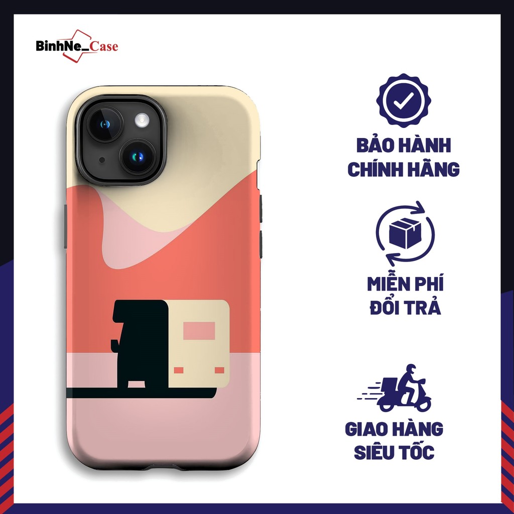 Ốp Điện Thoại iPhone Hình Xe Camper Trên Đường Màu Be Cam Chính Hãng BÍNHNECASE Cho iPhone 16 Plus