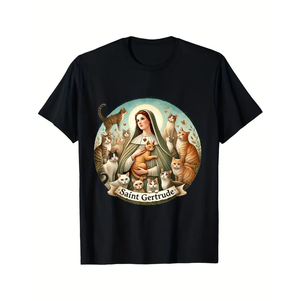 Saint Gertrude Người Bảo Trợ Mèo Yêu Mèo Công Giáo Saint Kitty Áo Thun
