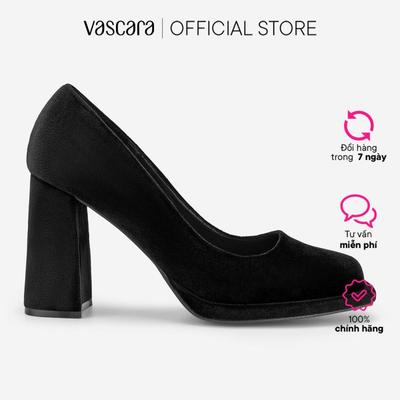 Vascara Giày Block Heels Mũi Vuông Vải Nhung - BMN 0770