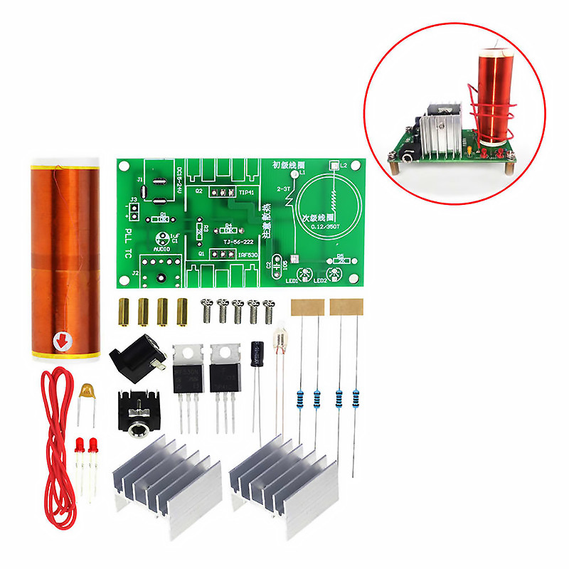 1 Bộ Mini Tesla Coil Kit 15W Mini Music Tesla Coil Plasma Loa Tesla Truyền Không Dây DC 15 24V DIY K