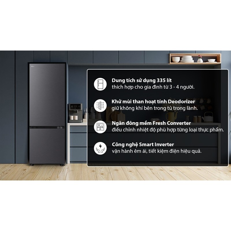 Tủ lạnh LG Inverter 335 lít LBB33BLM 2024 - INDONESIA dienmaysieure Xả Kho