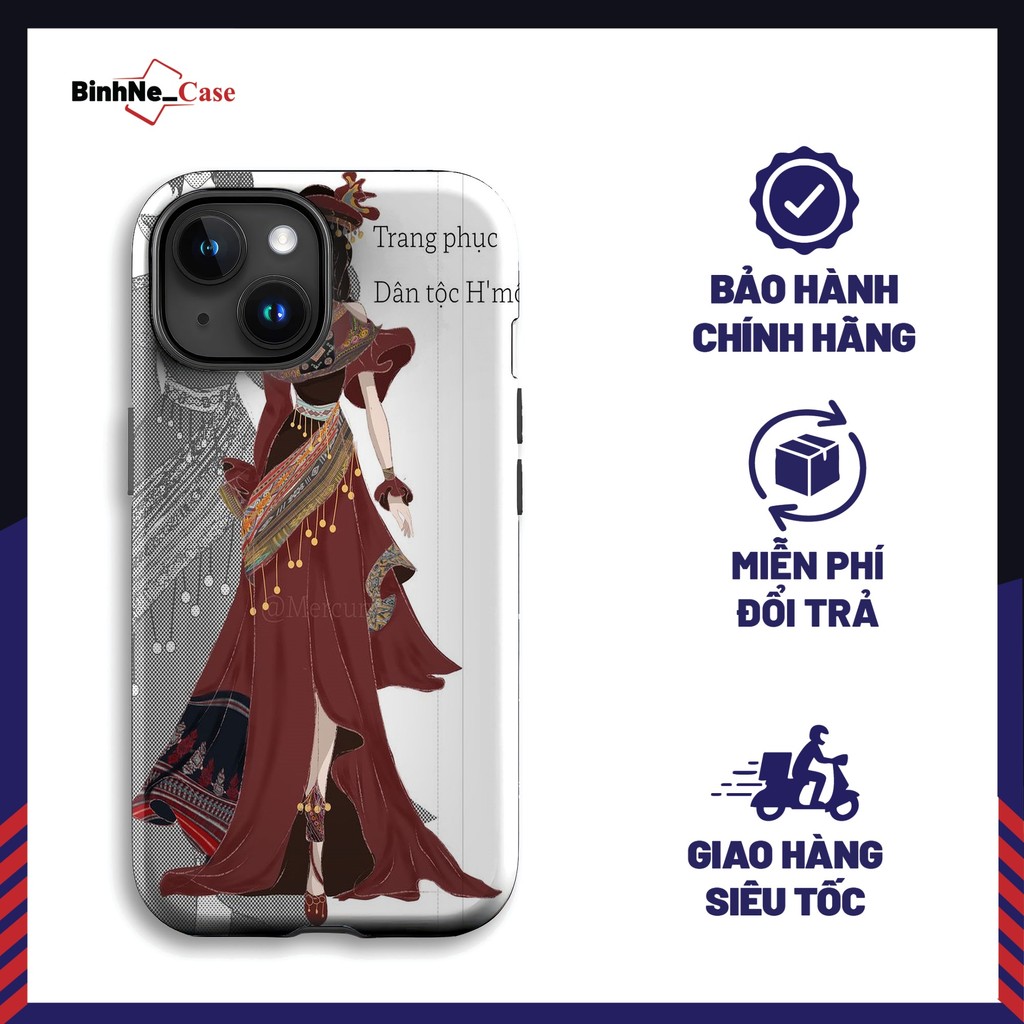 Ốp Điện Thoại Iphone Hình Trang Phục Dân Tộc H'Mông Đỏ Đẹp Chính Hãng BÍNHNECASE Cho iPhone 14 15