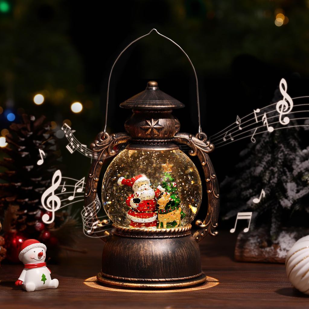 【Direct From Japan】Lewondr Christmas Santa and Reindeer Snow Globe with LED Lights, 8 Songs Music Bo