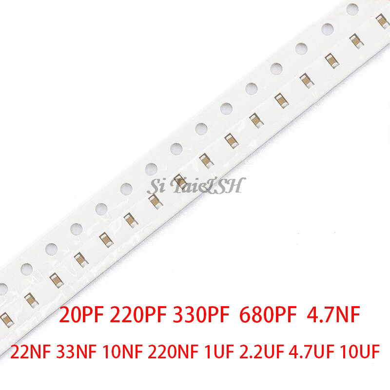 100 Chiếc 0805 50V SMD Dày Phim Chip Tụ Điện Gốm Nhiều Lớp 1pF 47uF 10NF 100NF 1UF 2.2UF 4.7UF 10UF 