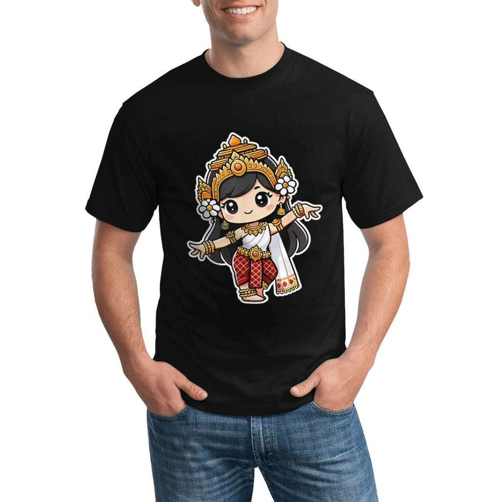 Campuchia Khmer Apsara Khiêu vũ truyền thống dễ thương Essential Plus Size Áo thun Cotton cho tủ quầ