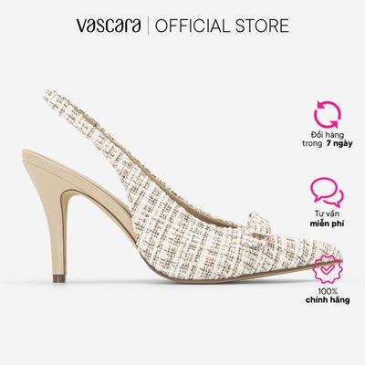 Vascara Giày Slingback Stiletto Vải Tweed Phối Nơ Trang Trí - BMN 0747
