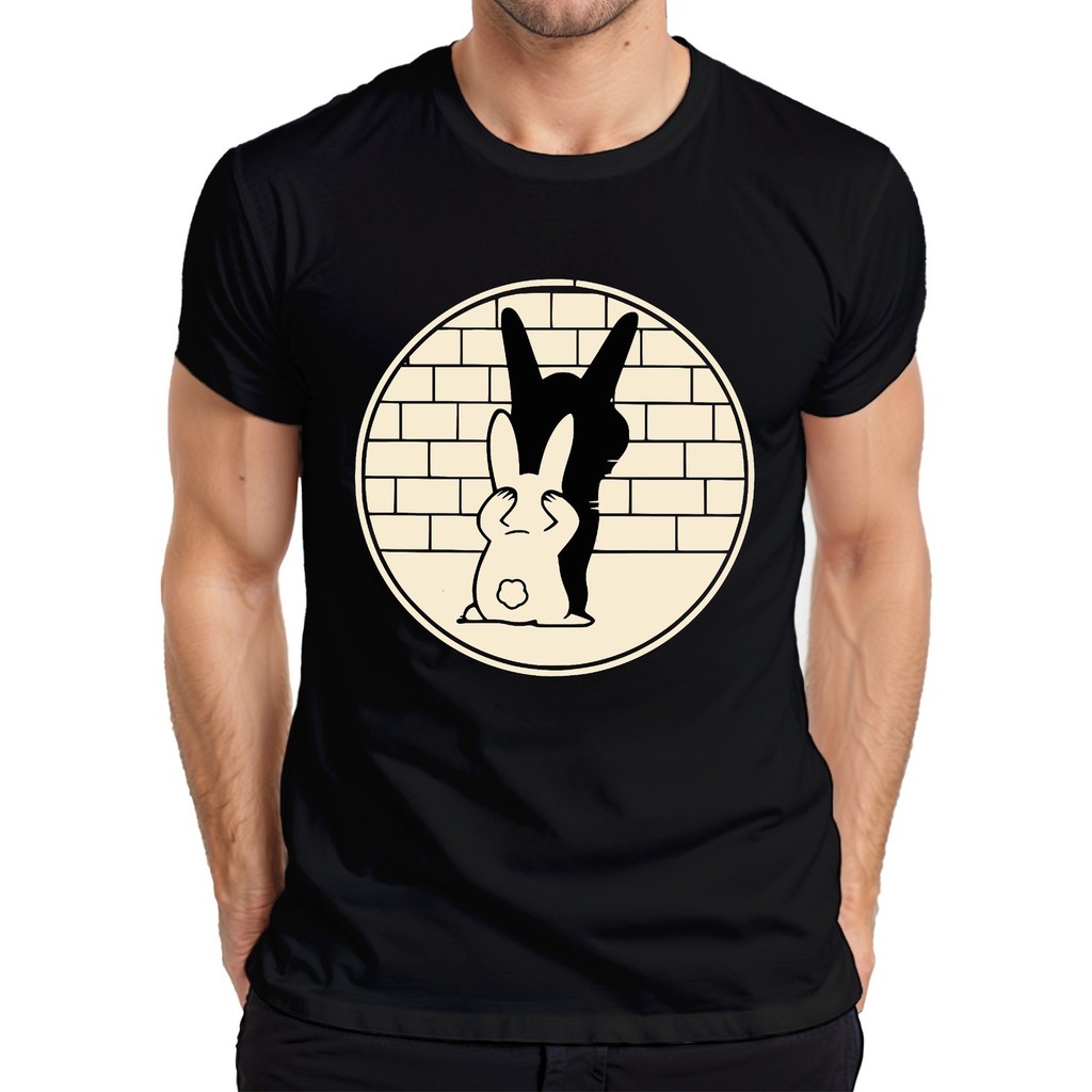 Thỏ Ngọt Ngào Với Bóng Daemon Halloween Hoạt Hình Retro Áo Thun Nam Tối Giản