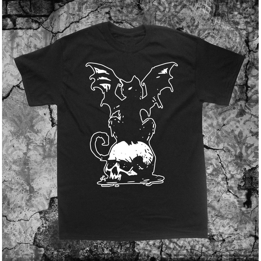 Áo thun cotton nam Cat Bat Skull Shirt Plus Size Gothic Goth Occult Energy Punk Grunge Pentacle Star