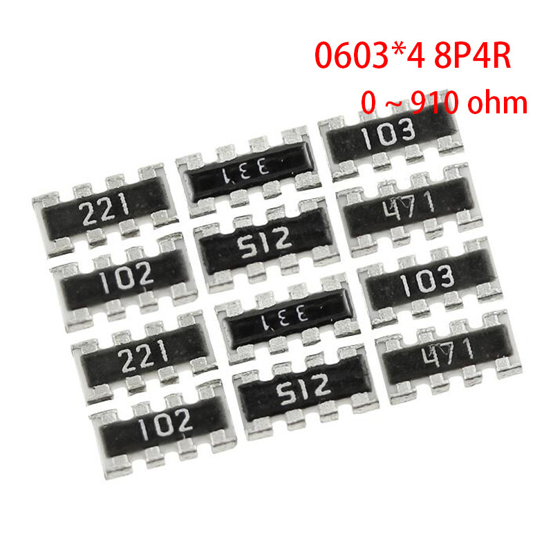 100 chiếc 0603 * 4 8P4R 2 * 4P Mạng Điện Trở Mảng SMD 0 ~ 910 ohm 1K ~ 910K 2K 2.2K 4.7K 10K 22K 47K