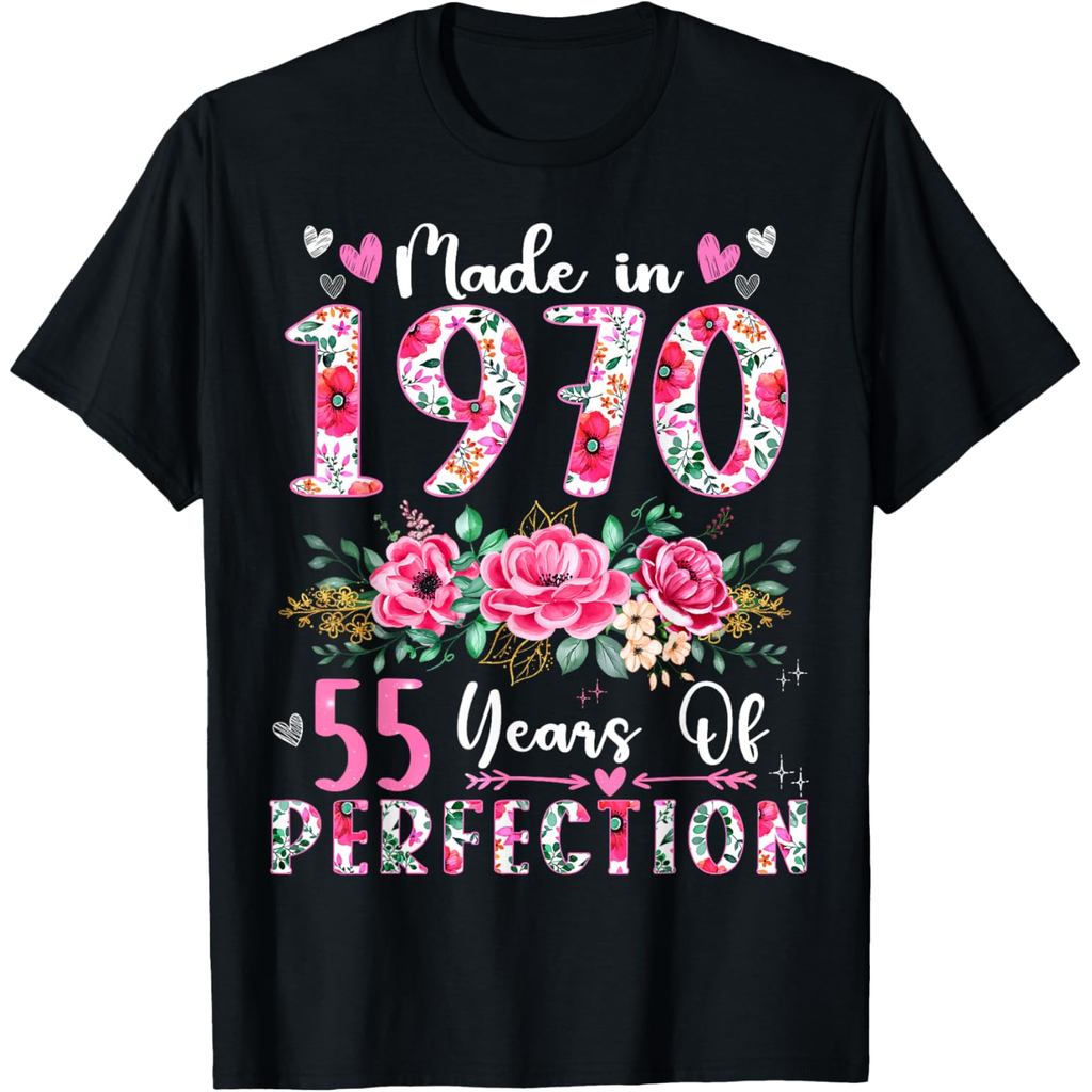 Áo thun cotton nam 55 tuổi Sản xuất năm 1970 Hoa sinh nhật lần thứ 55 Áo thun nữ in họa tiết tùy chỉ