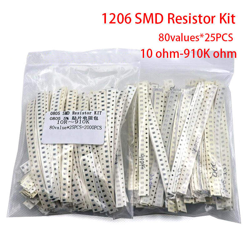 2000 Chiếc 10 ohm 910K ohm 1206 Bộ Điện Trở SMD Các Loại 5% 80values * 25 Chiếc Điện Trở SMD 10K 470