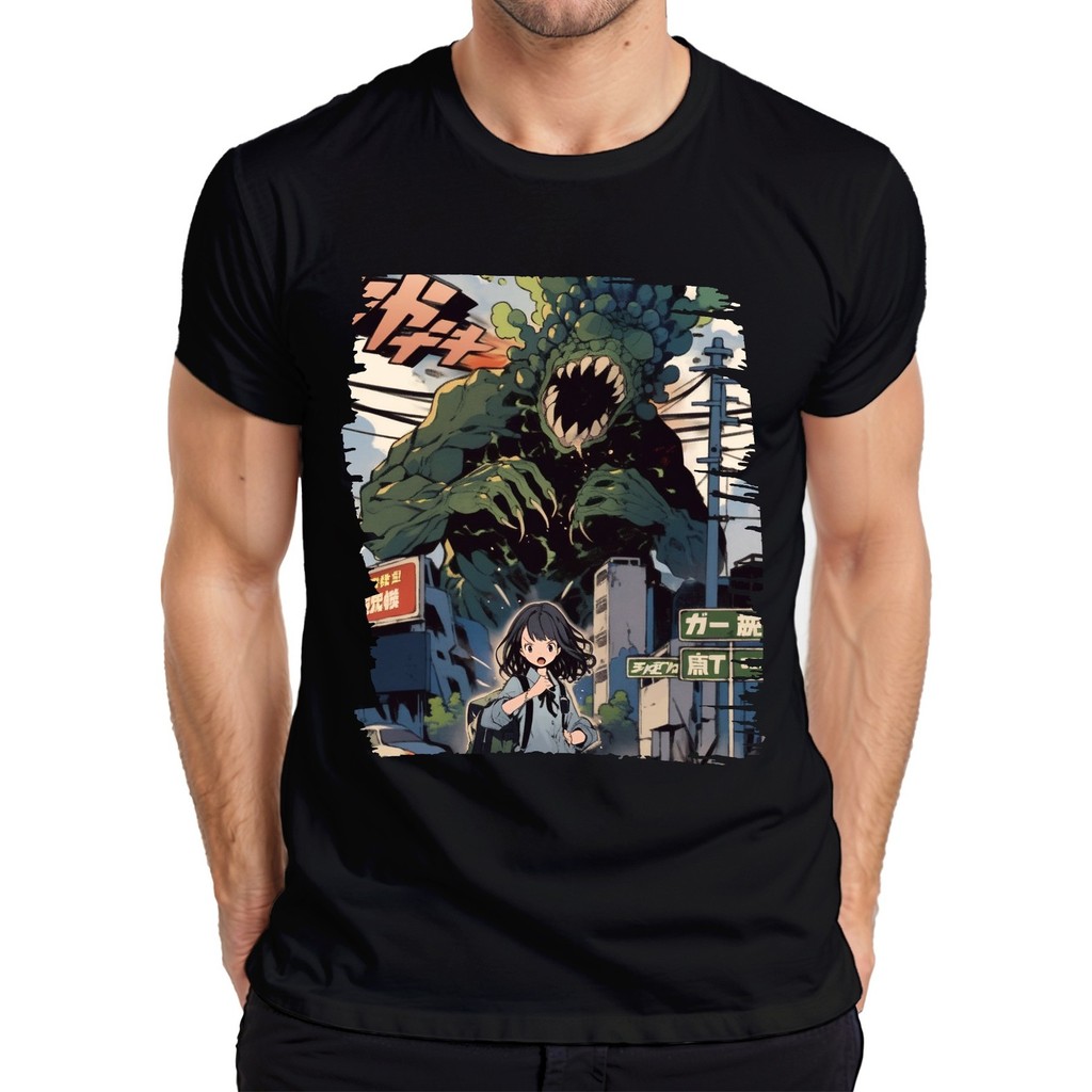 Kaiju Attack Schoolmen 's Monster Apocalypse City Anime Manga Áo thun nam