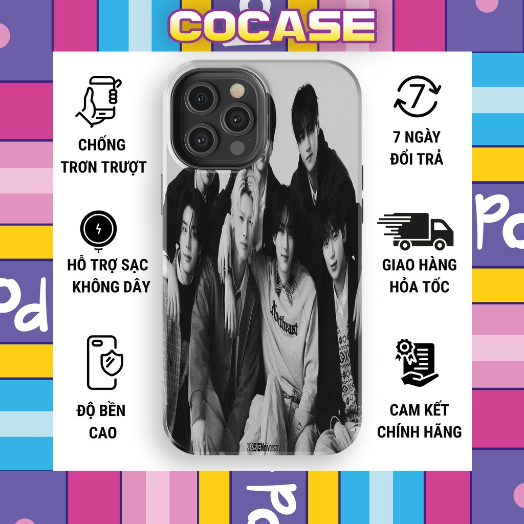 Ốp lưng iphone ENHYPEN KPOP đen trắng cá tính sắc nét cực ngầu nhựa TPU bảo vệ camera