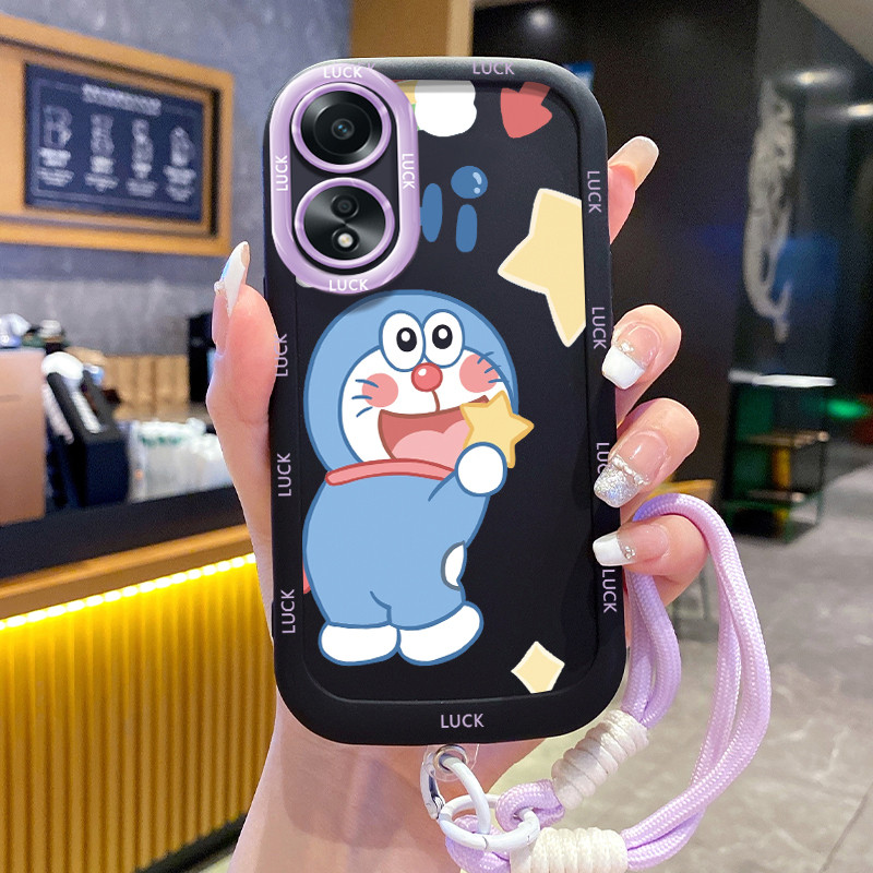Ốp Lưng OPPO A58 4G A78 4G A58 5G A58X 5G A78 5G A1X 5G A2X 5G Case Mẫu Mèo xanh Với Lanyard