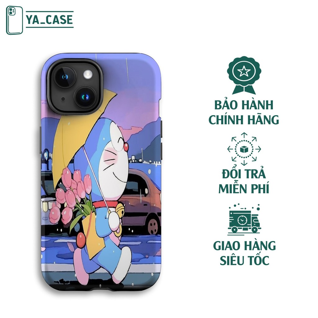 Ốp Lưng Iphone Doraemon ô vàng hoa hồng trời mưa YACASE cho iphone15/16/17