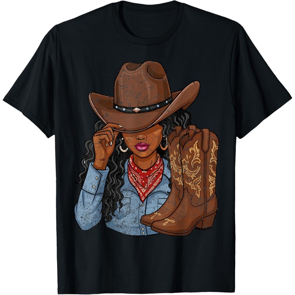 Áo thun Cow Western Boots Afro Western Rodeo Melanin