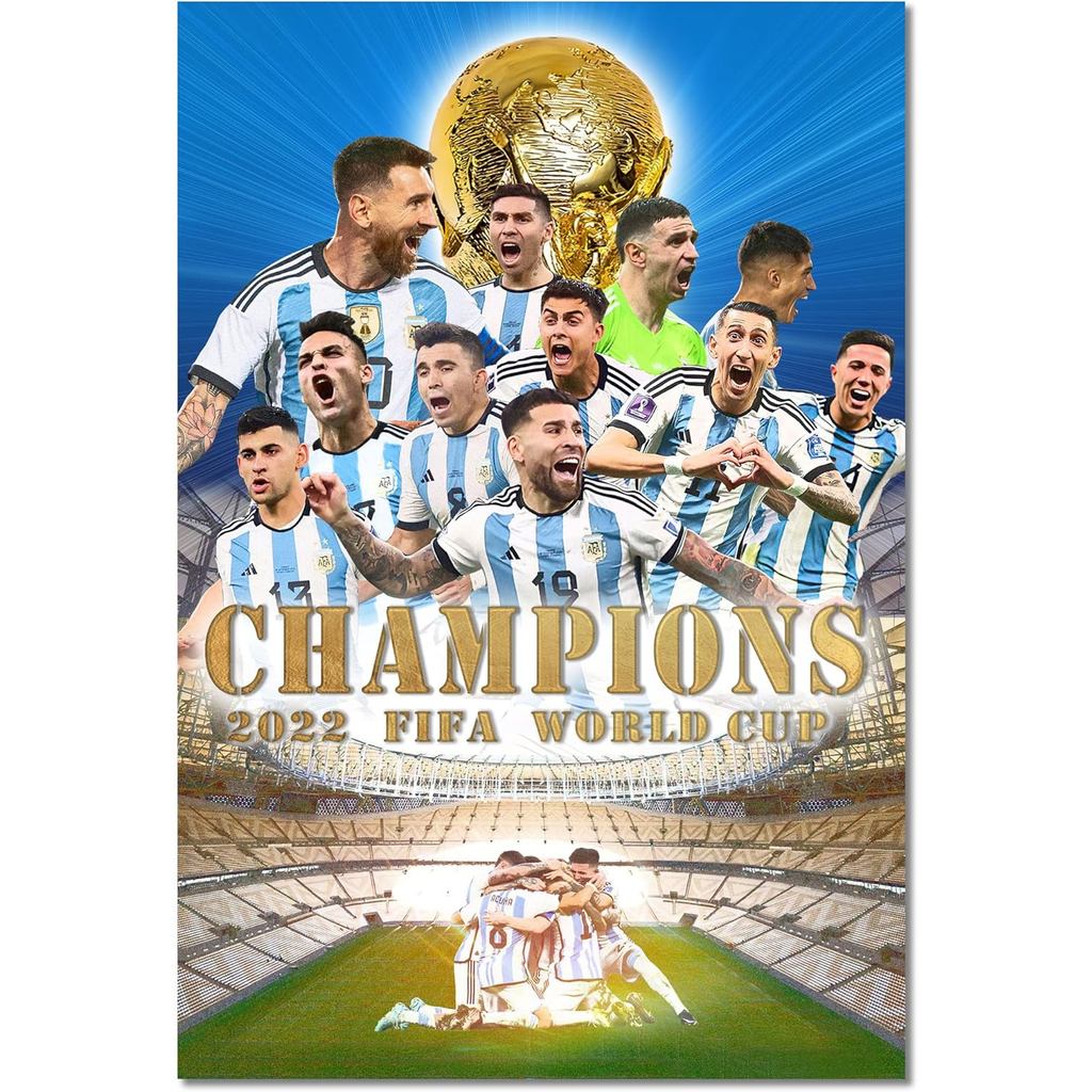 2022 Bóng Đá World Cup Argentina Champions Poster Canvas Nghệ Thuật Treo Tường Cho Bé Trai Phòng Ngủ