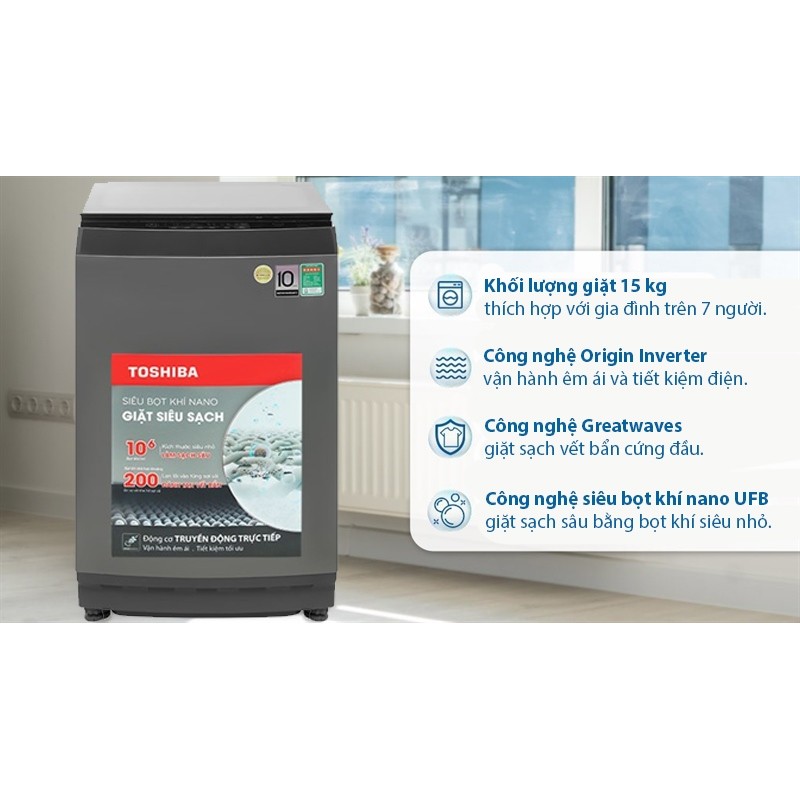 Máy giặt Toshiba Inverter 15 kg AW-DUM1600LV(SG) 2024