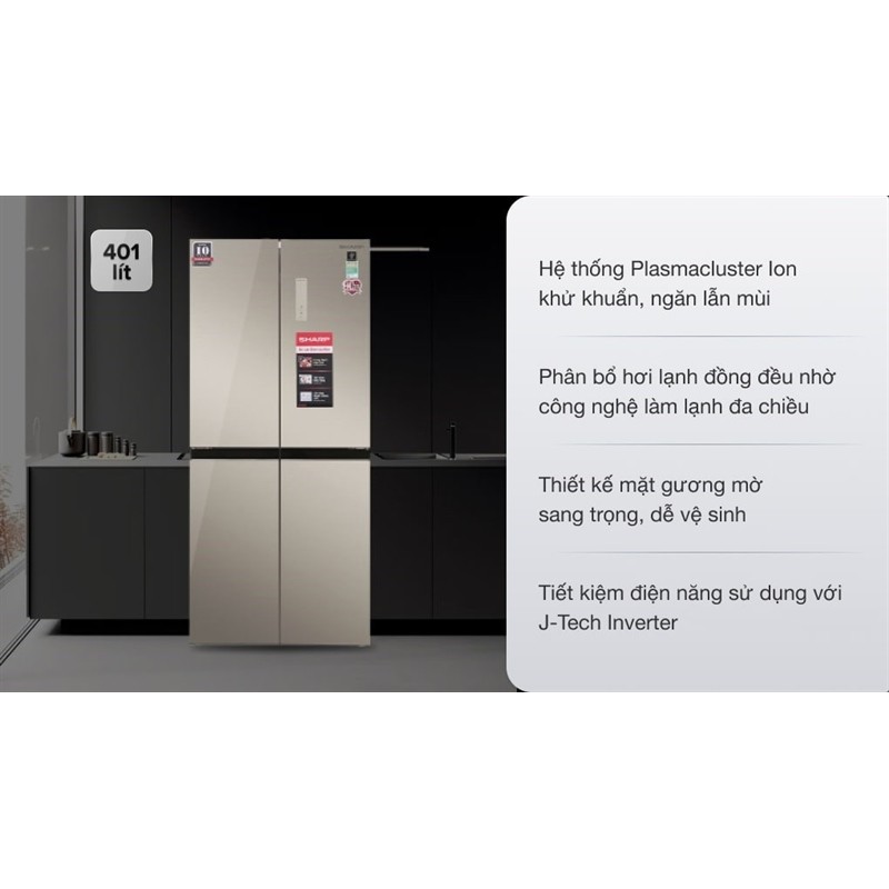 Tủ lạnh Sharp Inverter 401 lít Multi Door SJ-FXP480VG-CH