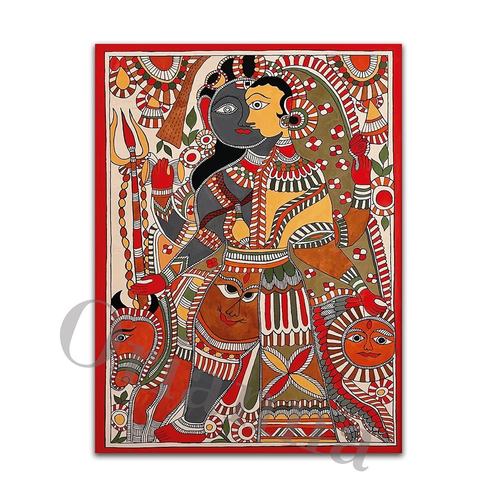 Poster nghệ thuật treo tường dân gian Ấn Độ, Nghệ thuật Paisley, Madhubani, Nghệ thuật chim hoa Mogu