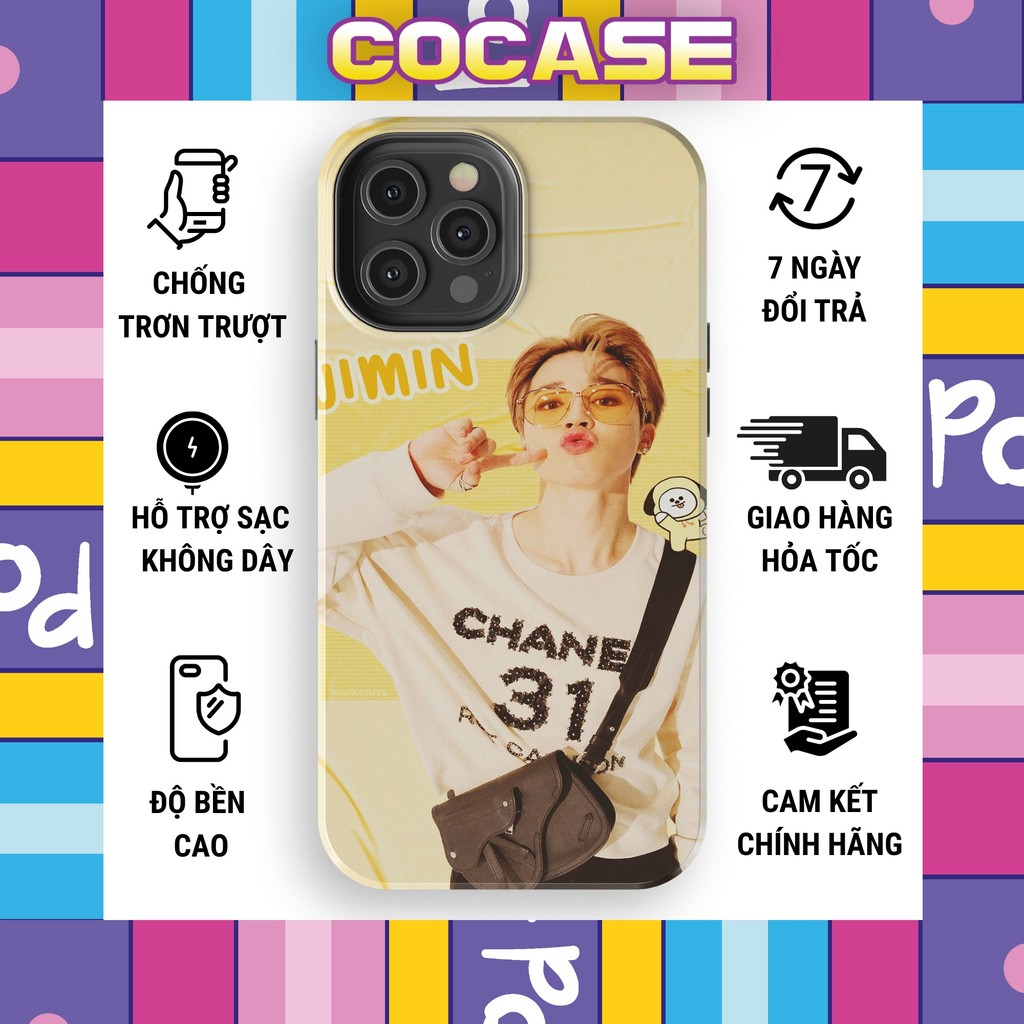 Ốp iphone JIMIN BTS áo vàng tươi sáng sắc nét mặt nhựa TPU cứng bóng bảo vệ camera
