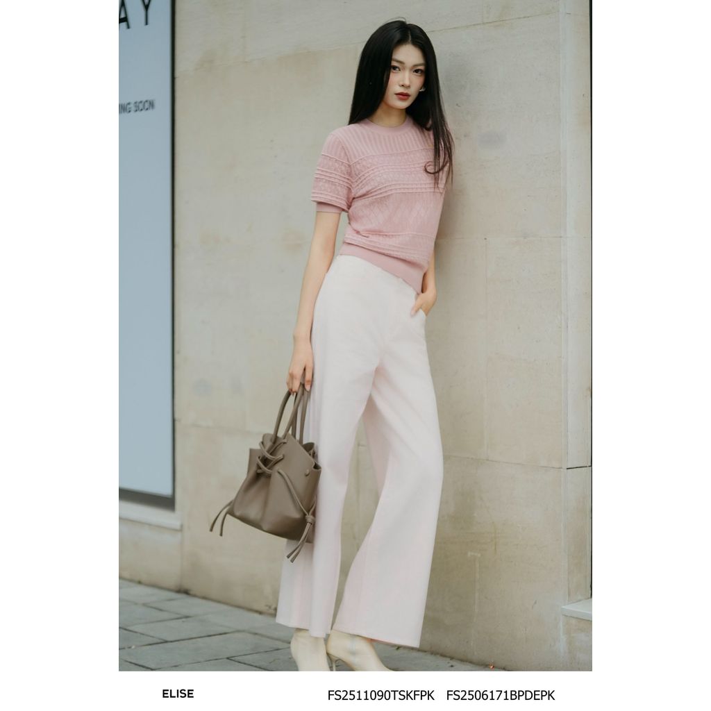 Quần denim suông màu hồng thiết kế Elise O2O mã FS2506171BPDEPK
