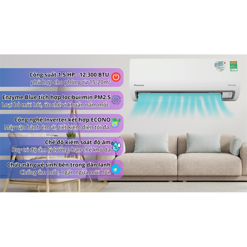 Máy lạnh Daikin Inverter 1.5 HP ATKB35ZVMV 2025 - VIỆT NAM