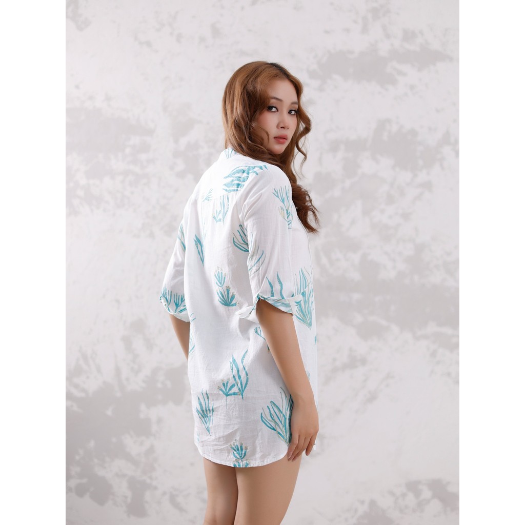 Đầm Ibiza Trắng Thêu Kết Hạt Cotton Isla Bonita