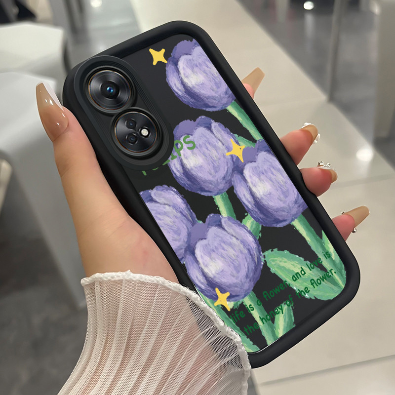 Ốp Lưng Cho OPPO Reno 8T 4G Điện Thoại Hoa Tulip Tím Ba Màu Silicon Chống Sốc