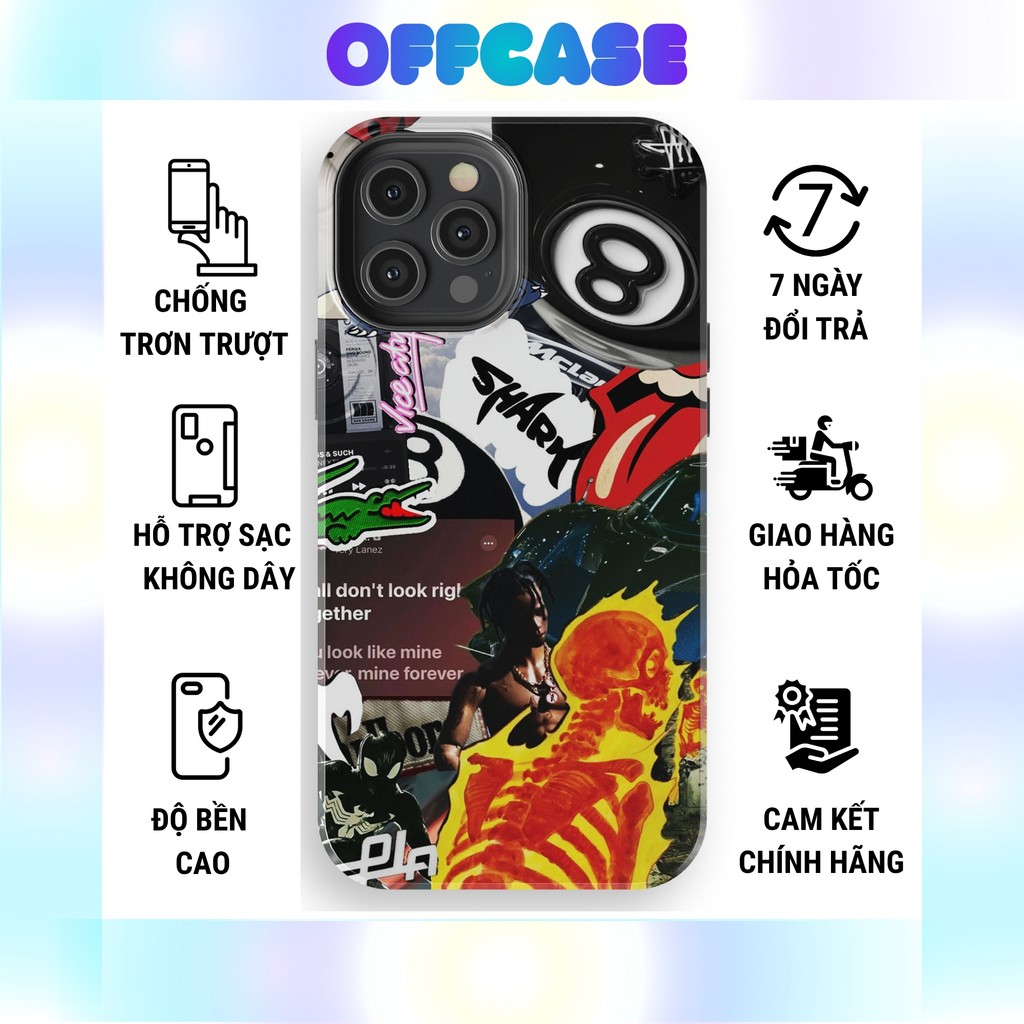 Ốp lưng iphone OFFCASE TRAVIS SCOTT nhện đen xương đỏ TPU cứng bóng chống sốc bền bỉ
