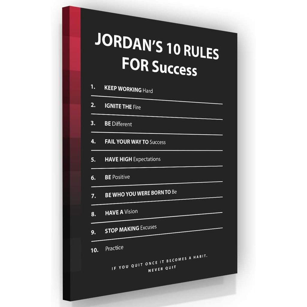 Jordans 10 Quy Tắc Thành Công Động Lực Nghệ Thuật Treo Tường Trang Trí Văn Phòng In Canvas Bóng Rổ N