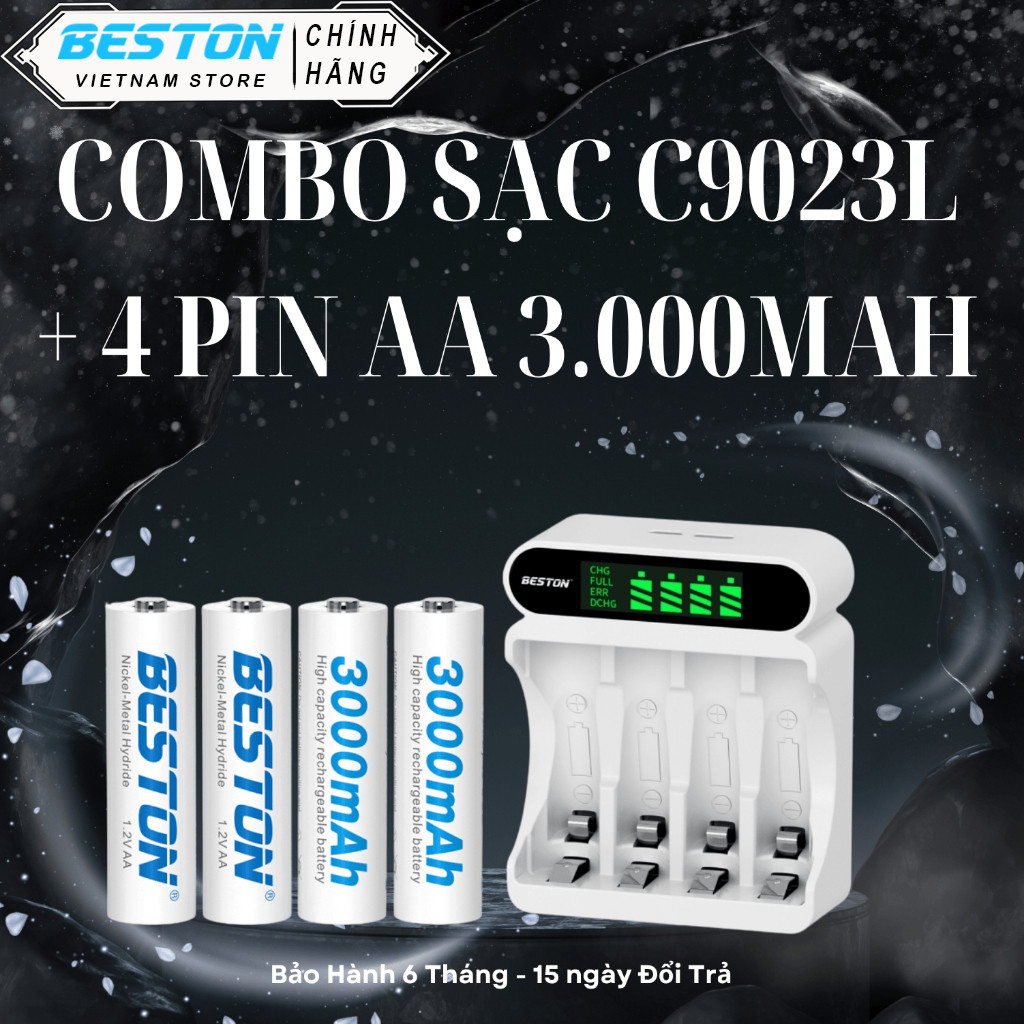 Combo sạc pin AA/AAA C9023L & Pin sạc AA 3000mAh Ni-Mh.