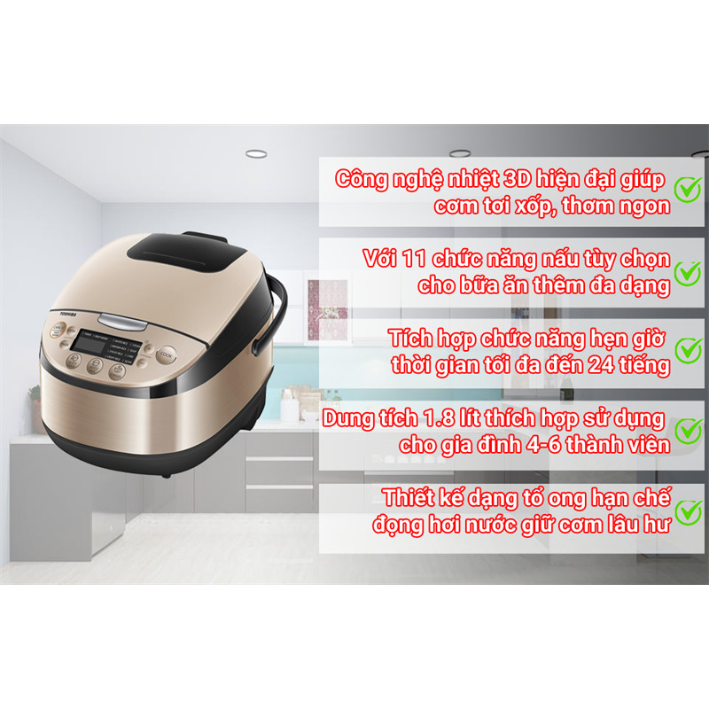 Nồi Cơm Điện Toshiba 1.8 lít RC-18DR3PV(G) 780W