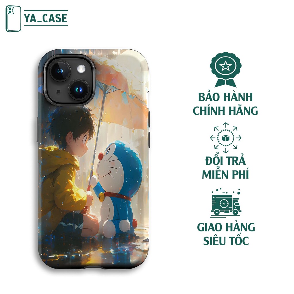 Ốp Lưng Iphone Doraemon che ô cùng bé áo vàng YACASE cho iphone15/16/17