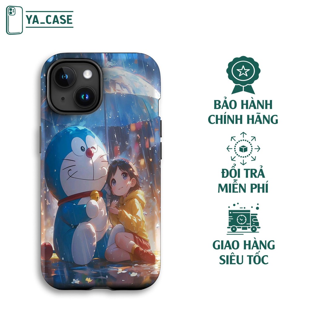 Ốp Iphone Doraemon bé áo vàng che ô trời mưa YACASE cho iphone15/16/17
